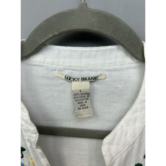 Lucky Brand Dress Womens Large Embroidered Colorful Flowers Half Sleeve Boho - Picture 4 of 8